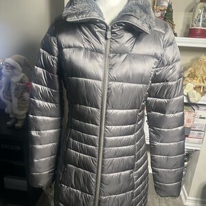 SAVE THE DUCK Metallic Gray Puffer Jacket